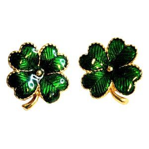 Vintage Avon 4 Leaf Clover Green Enameled Post Earrings